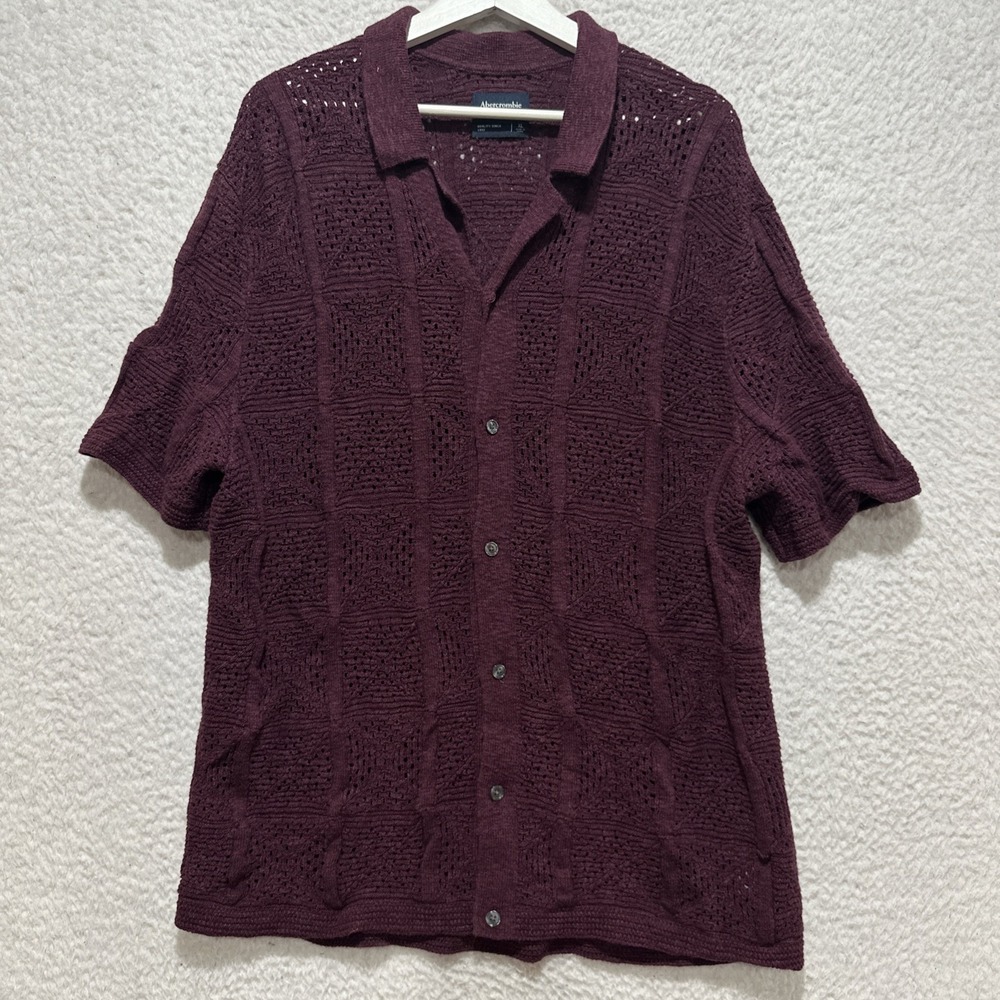 Abercrombie & Fitch Men's Polo Short‎ Sleeve Size XL Crochet Knit Button-Down